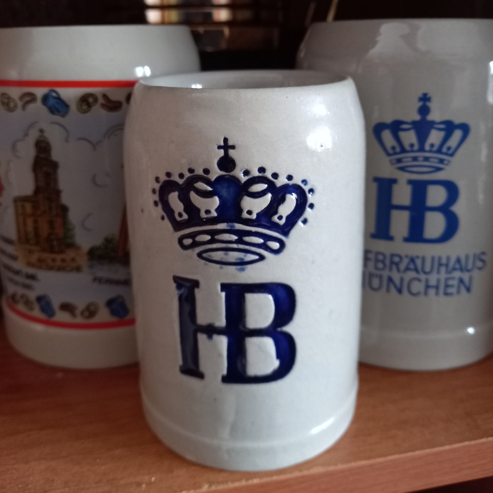Hofbrauhaus Stoneware Beer Stein with Blue HB Logo